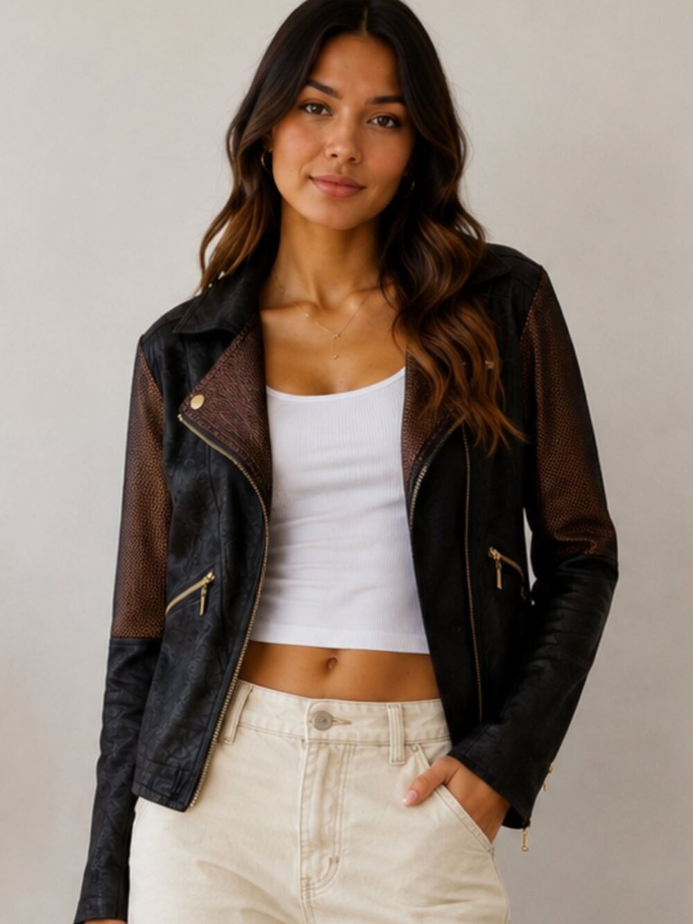 Joseph Ribkoff Black Faux Leather Moto Jacket | XL | Oversized Fit